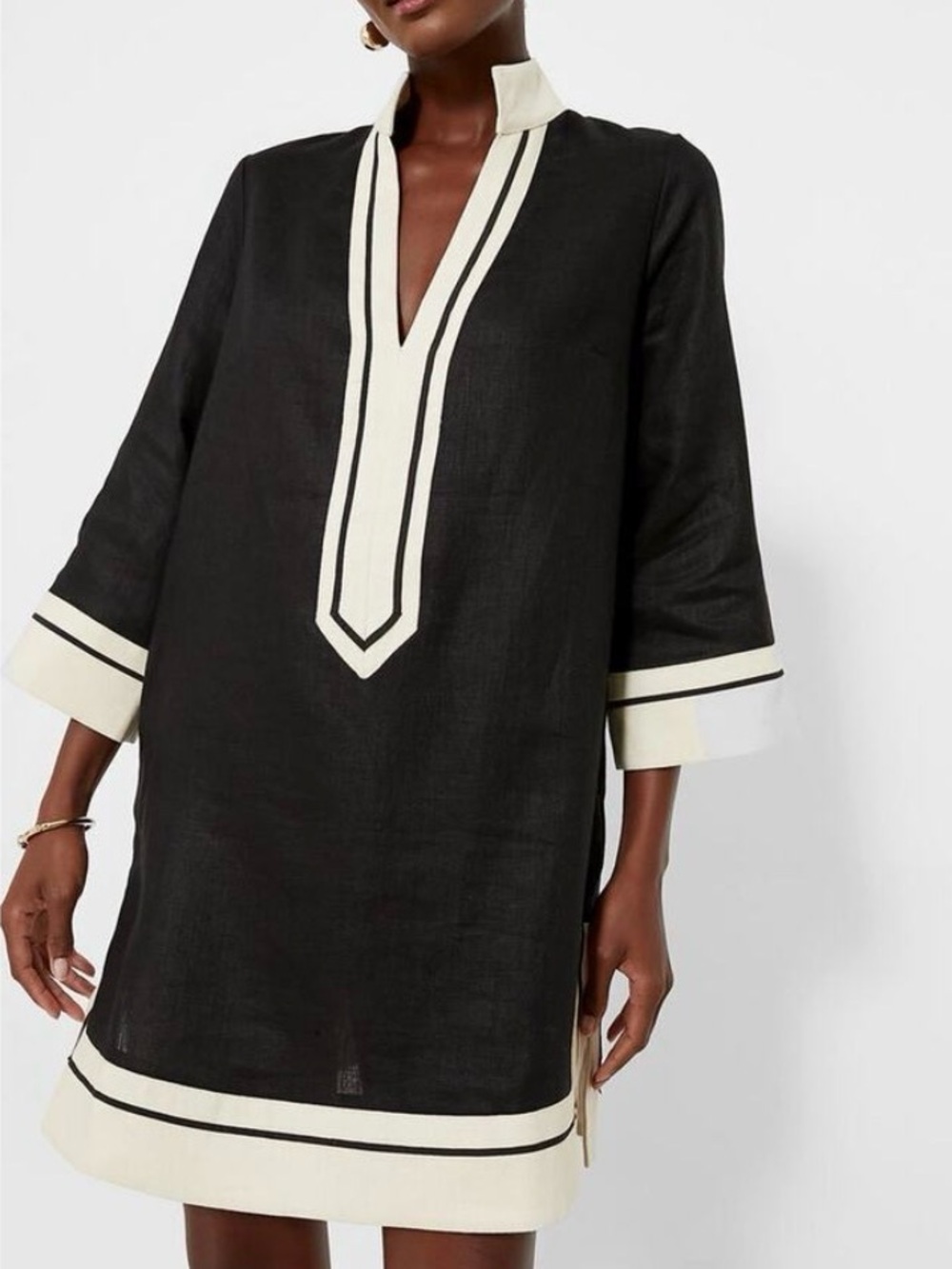 Tuckernuck Black and Tan Caftan with Ivory Trim Size Medium NWT